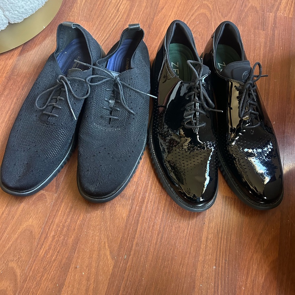 Cole Haan Black Knit and Patent Leather Oxfords Size 15